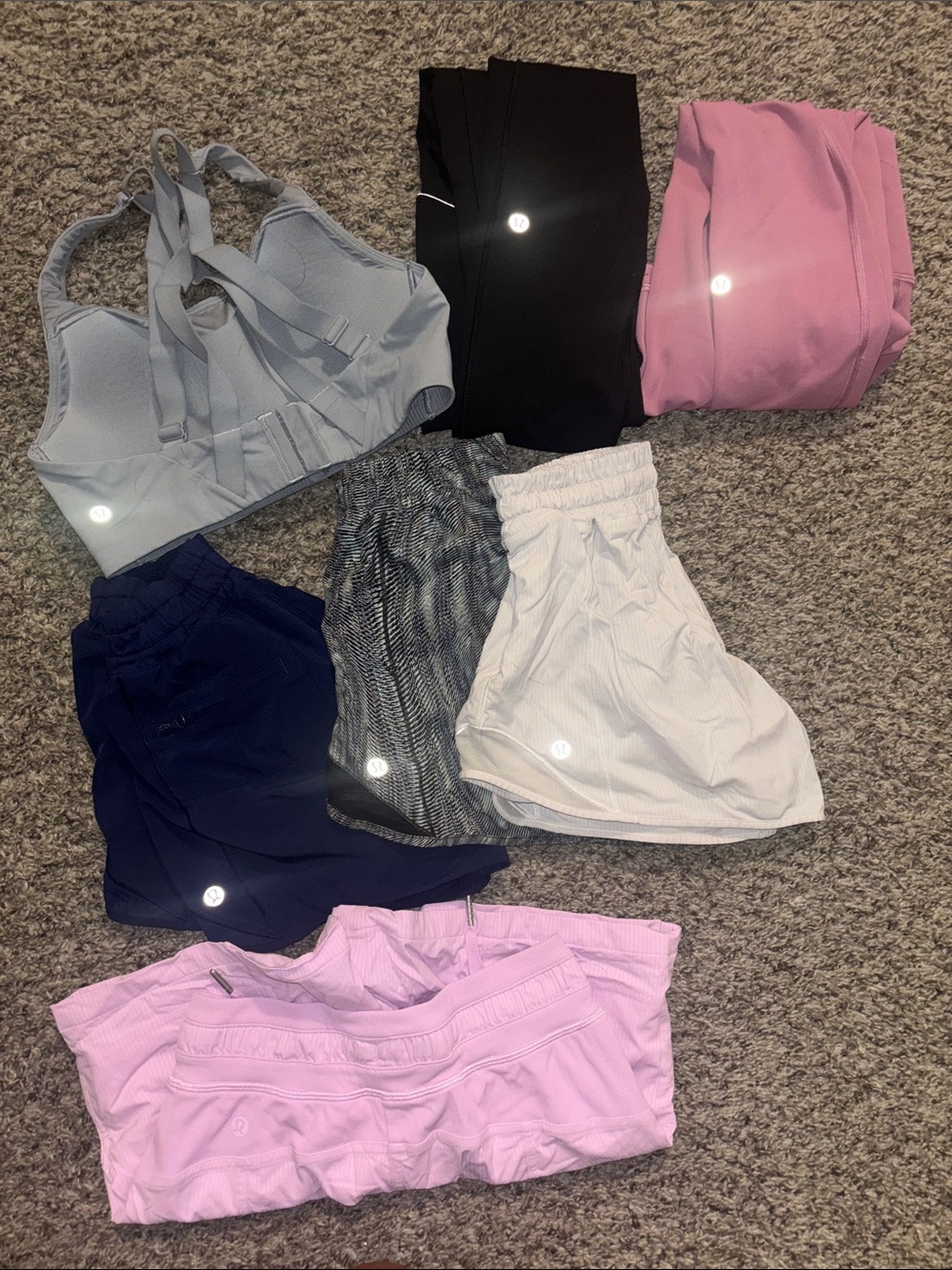 Mixed Activewear Bundle - Light Gray Sports Bra + Pink & Navy Bottoms